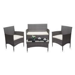 Poly-Rattan Garnitur MCW-F55, Balkon-/Garten-/Lounge-Set Sofa Sitzgruppe ~ grau, Kissen creme