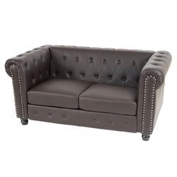 Luxus 2er Sofa Loungesofa Couch Chesterfield Edinburgh Kunstleder 160cm ~ runde Füße, braun