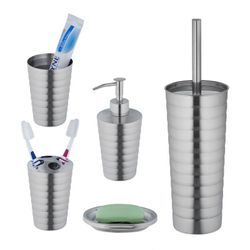 Badezimmer Set, 5-teilig, Badaccessoires Edelstahl poliert, komplette Badezimmerausstattung, modern, silber - Relaxdays