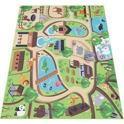 Paco Home - Kinder-Teppich Für Kinderzimmer, Spiel-Teppich, Zoo Mit Tiger, Bär, Löwe, Bunt 200 cm Quadrat