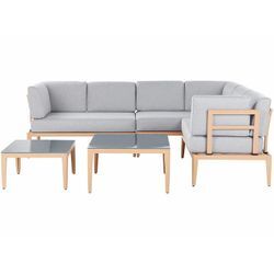 Beliani - Lounge Set Heller Holzfarbton u. Grau Aluminium mit Auflagen zwei Tische für 6 Personen Garten Terrasse Balkon