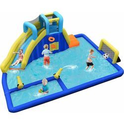 Costway - Hüpfburg mit Wasserrutsche, Aufblasbare Springburg Spielpool, Wasserspielcenter Spielplatz, Wasserpark Planschbecken 525x373x205cm