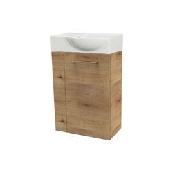 Fackelmann - milano sbc Gäste-WC Set 2 Teile – Waschtischunterschrank in Holz Braun mit Waschbecken aus Keramik – Waschbeckenunterschrank schmal –