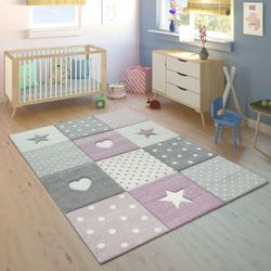 Teppich Kinderzimmer Kinderteppich Junge Mädchen Herz Punkt Stern 3D Lila Grau 120 cm Rund - Paco Home