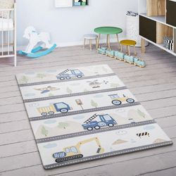 Paco Home - Kinderteppich Kinderzimmer Teppich Spielmatte Rutschfest Berge Wolken Creme Blau 155x230 cm