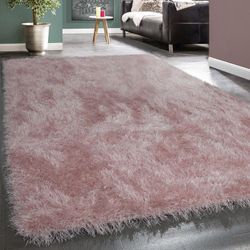 Paco Home - Hochflor Teppich Wohnzimmer Schlafzimmer Shaggy Einfarbig Flauschig Modern Rose 80x150 cm