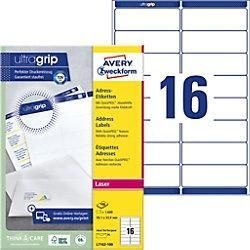 AVERY Zweckform Abziehhilfe QuickPEEL, ultragrip Adressetiketten L7162-100 Selbsthaftend DIN A4 Weiß 99,1 x 33,9 mm 100 Blatt à 16 Etiketten