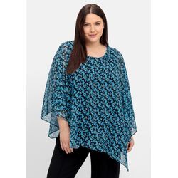 Chiffontunika im Poncho-Stil, mit Alloverprint, schwarz gemustert, Gr.52