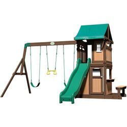 Backyard Discovery Lakewood Spielturm aus Holz XXL Spielhaus für Kinder mit Rutsche, Schaukel, Trapez & Picknicktisch Stelzenhaus für den Garten