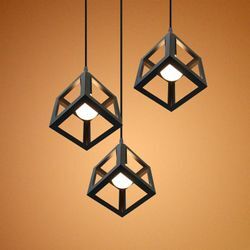 Pendelleuchte Würfel 3 Flammig Kronleuchter mit Metall Käfig Vintage Hängelampe im Industri Stil E27 Fassung Art Lampen Decor für Wohnzimmer