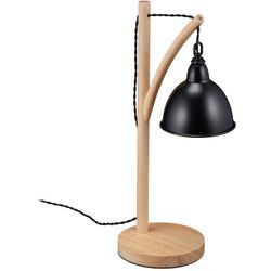 Tischlampe, hängender Metallschirm, Holz, E14, hbt 52 x 18 x 26 cm, Industrial Style, Nachttischlampe, schwarz - Relaxdays