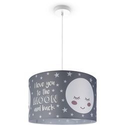 Paco Home - Deckenlampe Kinderzimmer Pendelleuchte Baby Lampenschirm Stoff Rund Sterne Pendelleuchte - Weiß, Design 1 (Ø45,5 cm)