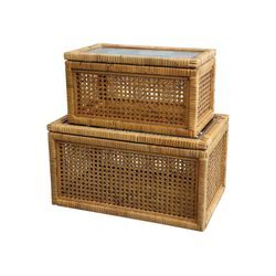 Chic Antique Geflochtene Box mit Glas 2er Set, H26,5/L49,5/B29,5 cm, natur