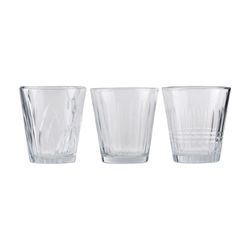 House Doctor Trink-Glas 6er Set, Vintage, 3 verschiedene Designs, ∅ 7,5 cm, Höhe 8,5 cm