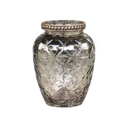 Chic Antique Vase mit Perlenkante und Schliff, H10,5/Ø8 cm, champagner