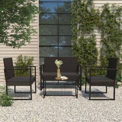 Bonnevie - 4-tlg. Sitzgruppe Gartenmöbel Set - Balkonmöbel Set mit Kissen Schwarz Poly Rattan BV204451