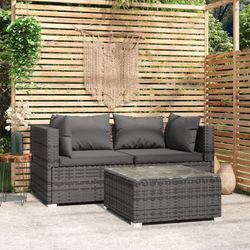 3-tlg. Sitzgruppe Gartenmöbel Set - Balkonmöbel Set mit Kissen Grau Poly Rattan BV324760 Bonnevie