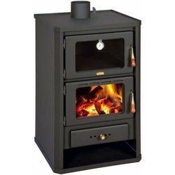 Kaminofen Kaminofen mit Backofen fg 14kW, Holzofen mit Holzfach - schwarz - Prity