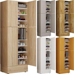 VCM Holz-Schuhschrank Maße: H. 200 x B. 70 x T. 39 cm Allzweckschrank 9 Fächer 4 Drehtüren extra Schublade – Lona