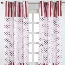 Homescapes - Gardinen mit Ösen Herzen rot weiss 2er Set 100% Baumwolle, 182x137 cm