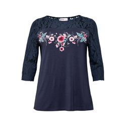 Shirt mit Blumendruck und Spitze, marine, Gr.44/46