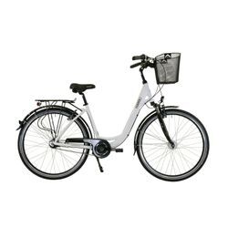 HAWK City Wave Deluxe inkl. Korb , White 26 Zoll - Leichtes Fahrrad mit 7-Gang Shimano Nabenschaltung, Felgenbremse & Nabendynamo