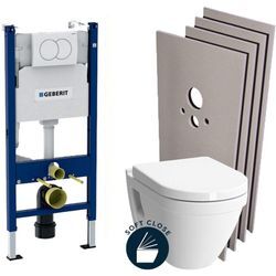 Geberit - WC-Pack Vorwandelement + Vitra S50 Wand-WC + Sitz mit Fallbremse + Betätigungsplatte + Verkleidungsset