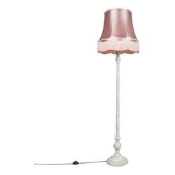 Qazqa - Retro Stehlampe grau mit rosa Oma Schatten - Classico