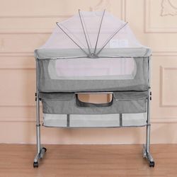 Haloyo - Beistellbett Babybett Wickeltisch Wickelregal Babywiege mit Matratze Rollen Mückennetz höhenverstellbar Wickelstation Wickelkommode 93 57