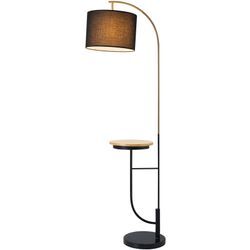 Danna Arc Stehlampe mit usb -Hafen, Holztisch, Marmorbasis und schwarzer Schatten - Teamson Home