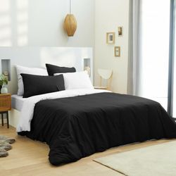 Komplettpaket 6 Stück schwarz/weiß Bettbezug für Bett 140 x 190 cm 100% Baumwolle / 57 Fäden/cm². - noir