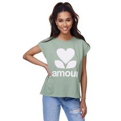 RAYSHYNE Damen T-Shirt mit modischem Aufdruck Amour in Einheitsgröße RS01