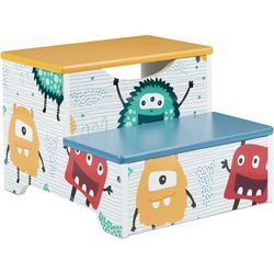 Tritthocker Kinder, Monster-Design, Trittschemel, 2 Stufen, 25 cm hoch, Bad, mdf, Tritt für Waschbecken, bunt - Relaxdays