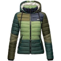 NAVAHOO Damen Steppjacke leichte Übergangsjacke mit Kapuze im Colourblocking Stil Lulana Multikulti