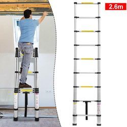 260cm Alu-Teleskopleiter Anlegeleiter Mehrzweckleiter 9 Stufen Sprossenleiter Gefaltete Höhe 74cm, Multifunktion Ausziehbar Hochwertigem Aluleiter