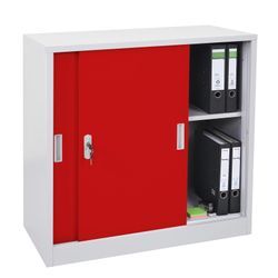 Aktenschrank Preston MCW-F41, Stahlschrank, mit Schiebetüren 90x90x45cm ~ rot