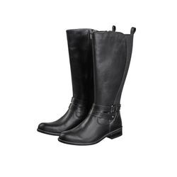 Weitschaftstiefel mit Stretcheinsatz hinten, aus Leder, schwarz, Gr.38