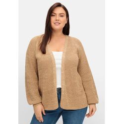 Strickjacke in leichter A-Linie und offener Form, cappuccino meliert, Gr.40/42