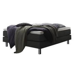 Boxspringbett HASENA "Basio", schwarz (anthrazit, metall alu), B:140cm L:200cm, Komplettbetten, Boxspringbett, ohne Kopfteil, Bezugsstoffe, Federkernmatratze