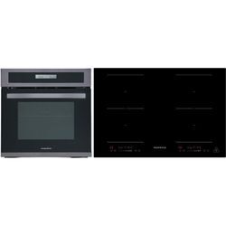 Backofen Herd Kochfeld Herdset Induktion Black Steel 2 Flexzonen Slider Respekta