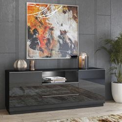 Sideboard schwarz Wohnzimmer HOOVER-83 mit Glasfronten und led Beleuchtung, b/h/t: ca. 180/71/48 cm