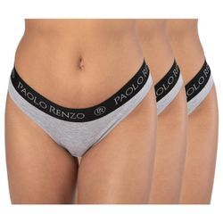 Paolo Renzo® Damen Baumwoll Tanga SPORT LINE 3 Paar - Größe XL - Schwarz