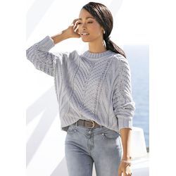 LASCANA Ajourpullover blau Gr. 32/34 für Damen. Mit Rundhals. Figurumspielend