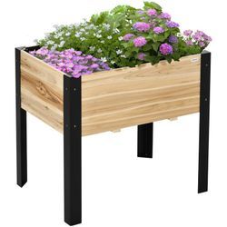 Outsunny - Hochbeet Pflanzkasten Blumenkasten Blumentopf Kräuterbeet mit Vliesstoff Massivholz Stahl Natur+Schwarz 80 x 60 x 74 cm