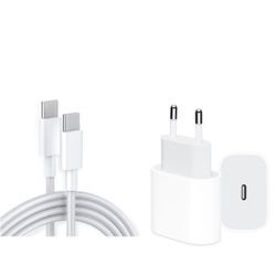 Ventarent Schnellladegerät USB C passt für iPhone 15 / Pro / Max / Plus & iPad USB-Ladegerät (2,22 mA, Set, 2-tlg., 1 x Adapter 20 Watt + 1x Ladekabel USB-C auf USB-C 1 Meter, Fast Charging), weiß