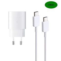 Ventarent Schnellladegerät USB C passt für Samsung Galaxy S23 S22 S21 S20 Ultra USB-Ladegerät (2,77 mA, Set, 2-tlg., 1x Ladekabel 2 Meter + 1x Adapter 25 Watt USB-C, Fast Charging), weiß