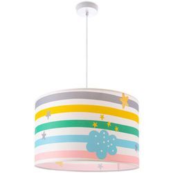 Paco Home - Deckenlampe Kinder Pendelleuchte Kinderzimmer Stoffschirm Rund Bunt Baby E27 Pendelleuchte - Weiß, Mehrfarbig 2 (Ø45.5cm)