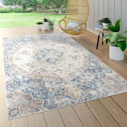 Paco Home - In- & Outdoor-Teppich Für Balkon Terrasse, Kurzflor Mit Orient-Muster In Blau 80x150 cm