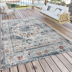 Outdoor Teppich Küchenteppich Balkon Terrasse Vintage Oriental Muster Blau Beige 80x150 cm - Paco Home