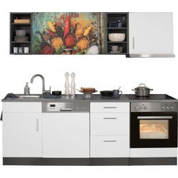 HELD MÖBEL Küchenzeile Paris, mit E-Geräten, Breite 220 cm, weiß